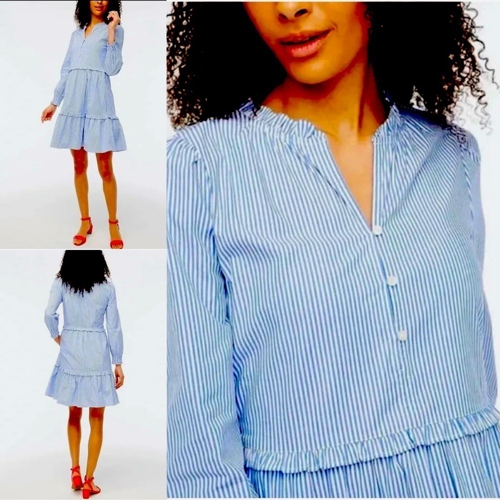 J. Crew Striped mini blue and white l dress with ruffle trim size 8